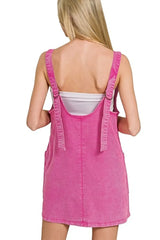 Zenana Washed Adjustable Strap Denim Overall Dress -