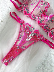 Pink Blossom Embroidery Lingerie Set - 2 pcs set