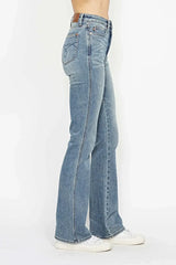 Judy Blue Full Size Tummy Control Back Embroidered Pocketed Bootcut Jeans Plus Size -