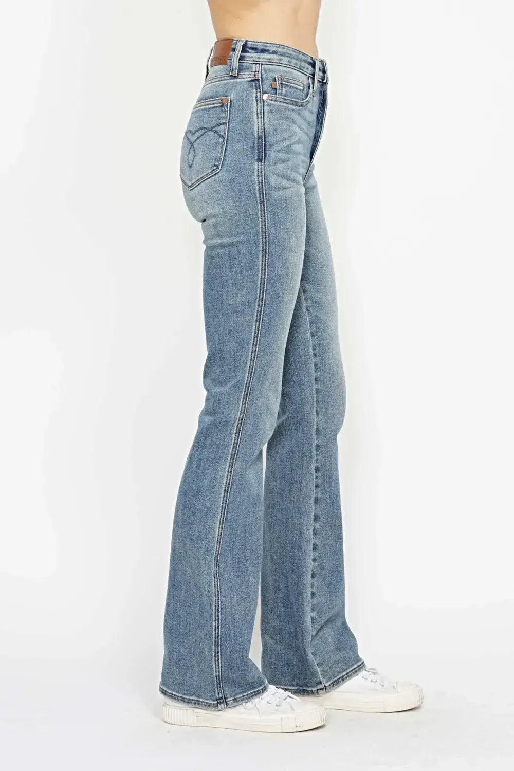 Judy Blue Full Size Tummy Control Back Embroidered Pocketed Bootcut Jeans Plus Size -