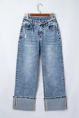 Cuffed Straight Loose Jeans -
