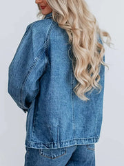 Button Up Raglan Sleeve Denim Jacket -