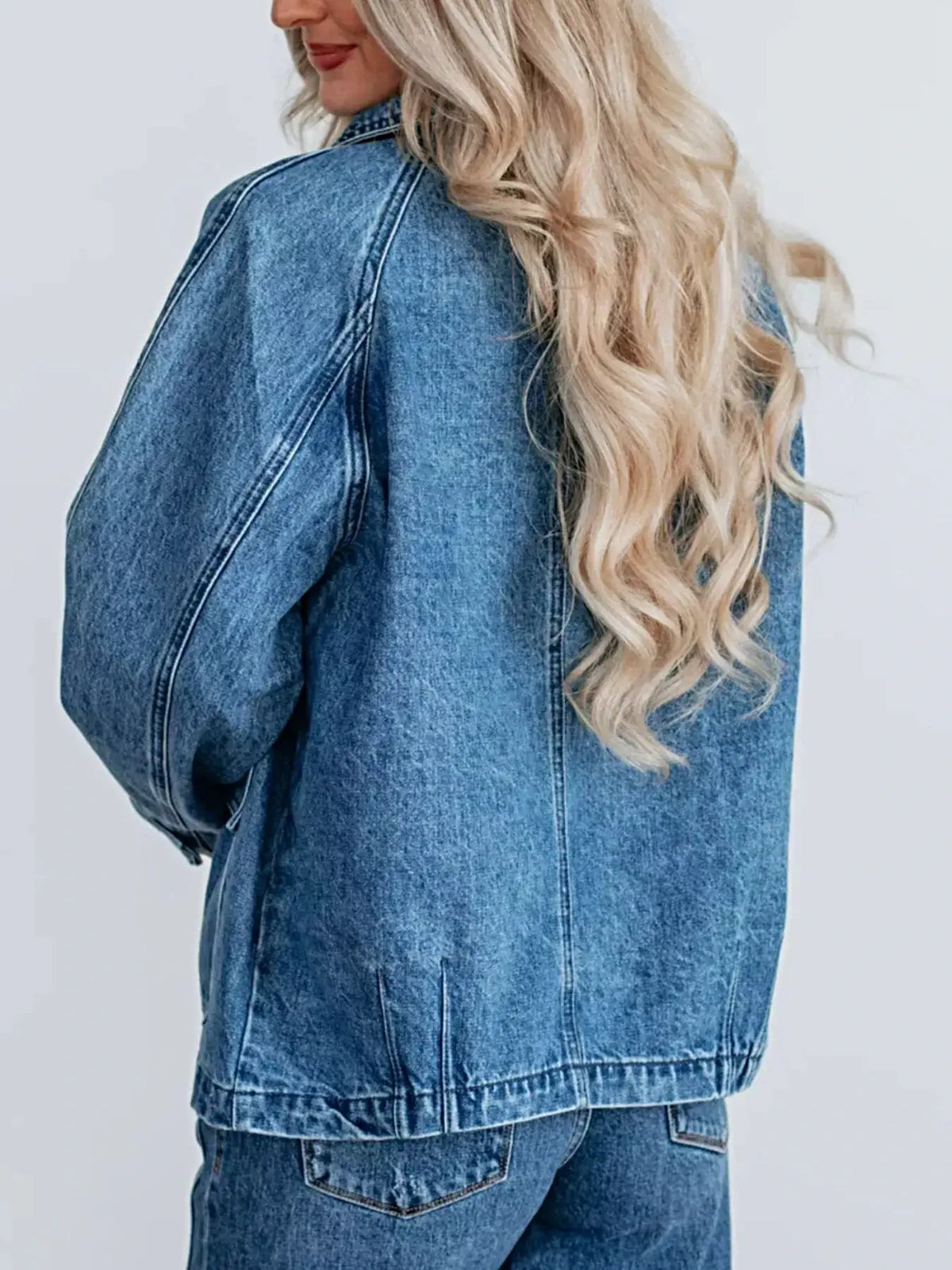 Button Up Raglan Sleeve Denim Jacket -