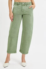 RISEN Full Size Tummy Control High Rise Crop Barrel Jeans Plus Size -