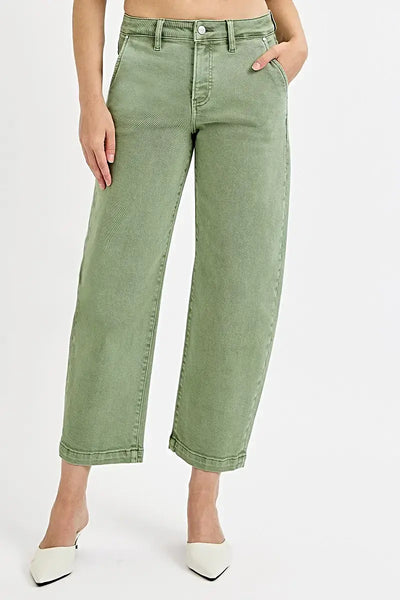 RISEN Full Size Tummy Control High Rise Crop Barrel Jeans Plus Size -