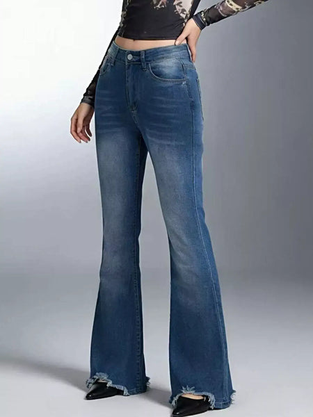 Raw Hem High-Waisted Flare Jeans -