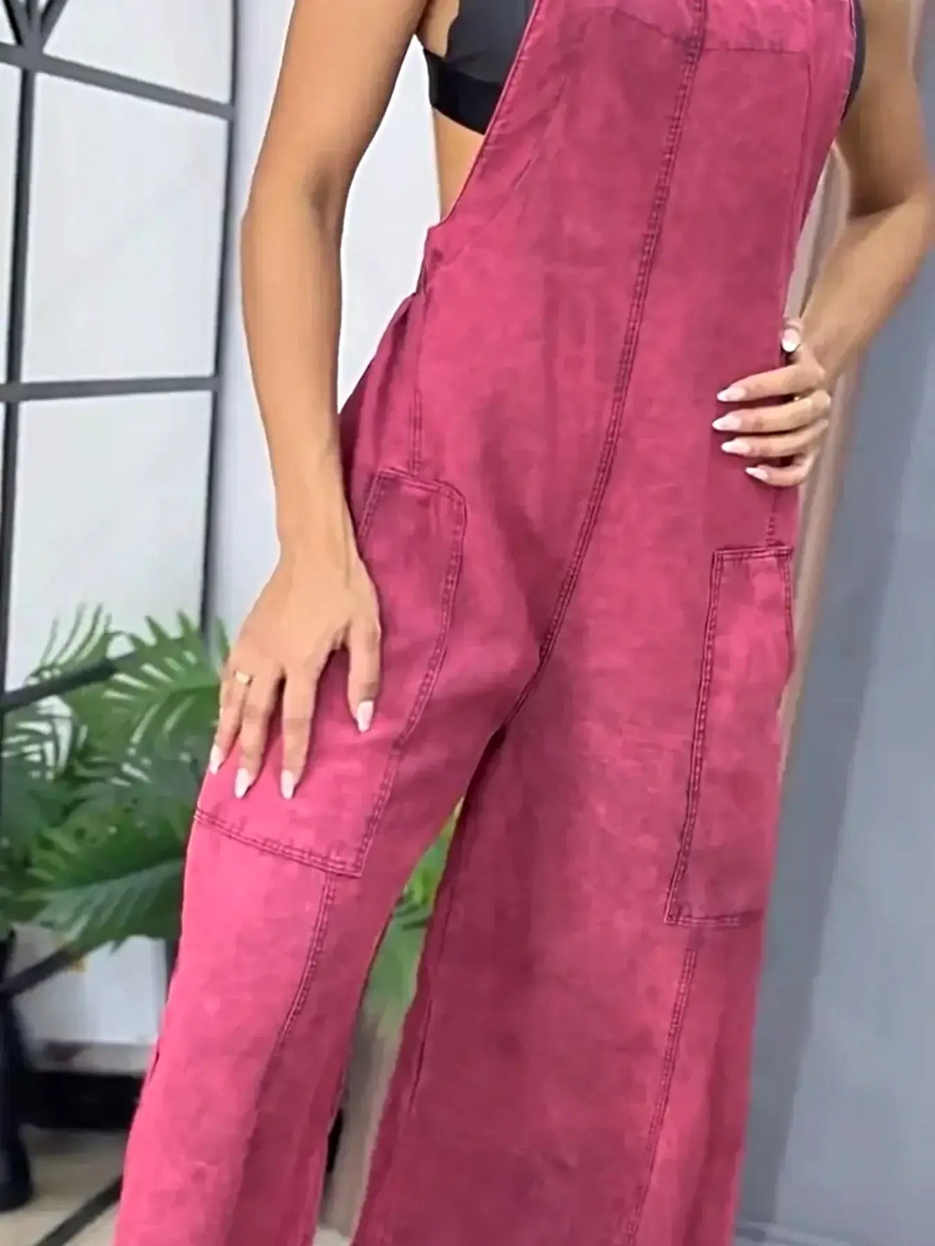 Full Size Vintage Wash Wide Leg Denim Overalls Plus Size -
