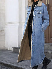 Sherpa Lined Longline Denim Jacket -