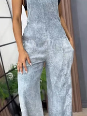 Full Size Vintage Wash Wide Leg Denim Overalls Plus Size -