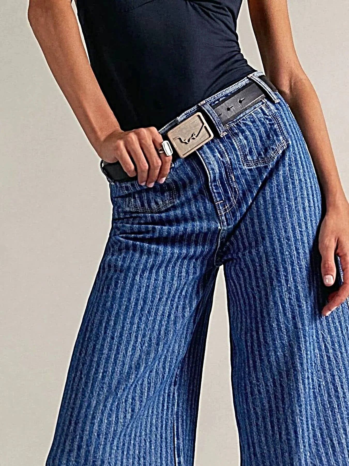 Luxury Wide Leg Cropped Jeans with Pocketed Design, 85% Cotton Blend, Machine Washable -
