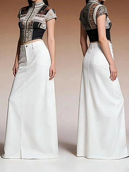 Raw Hem Maxi Denim Skirt -