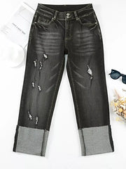 High Waist Distressed Straight Leg Jeans -