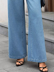 Sleeveless Button-Front Vest and Pants Denim Set -