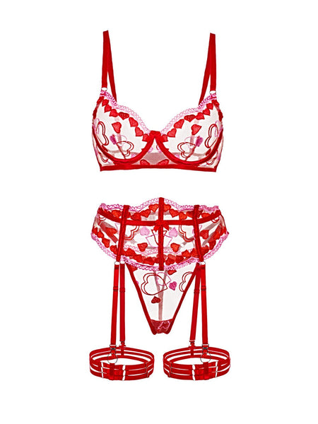 Amour Heart 3 Piece Lingerie Set - 3 pcs set