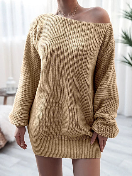 Rib-Knit Mini Sweater Dress -