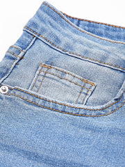 Whiskered Wash Raw Hem Cropped Jeans -