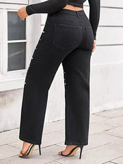 Plus Size Pearl Embellished Wide Leg Jeans -