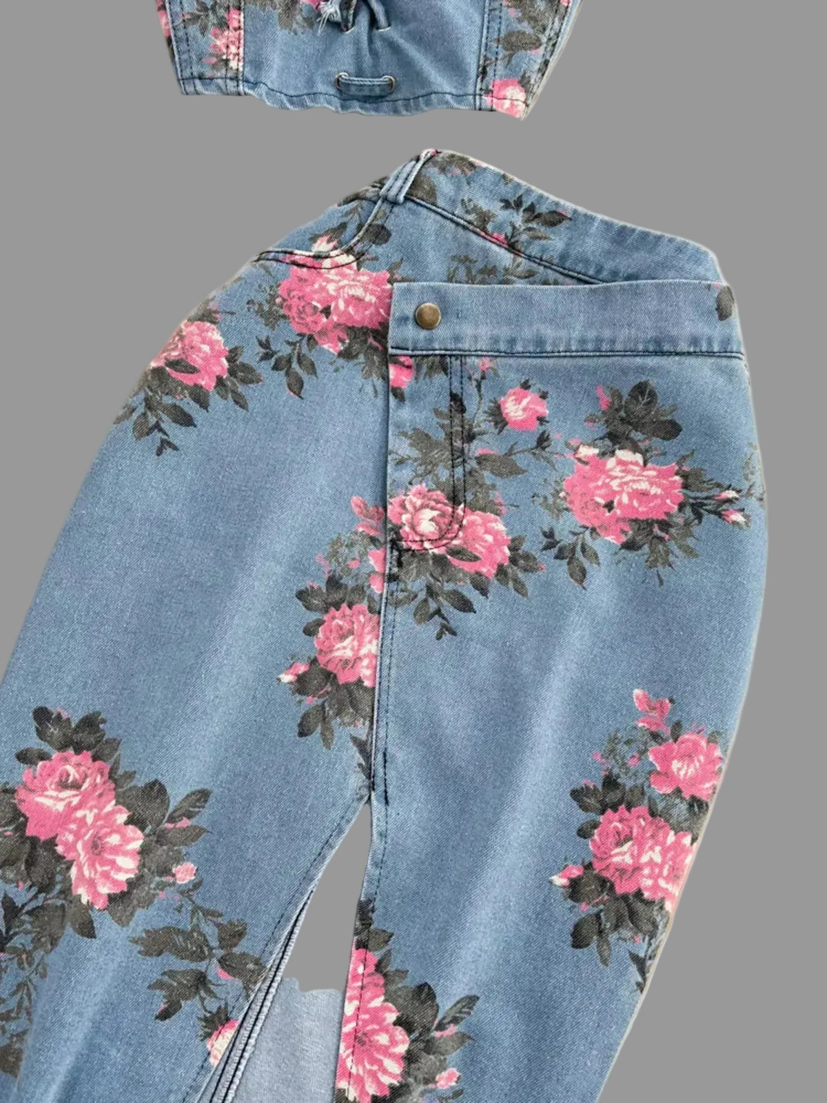 Floral Print Sweetheart Neck Cami and Skirt Denim Set -