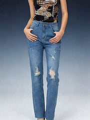 High-Waisted Distressed Jeans -