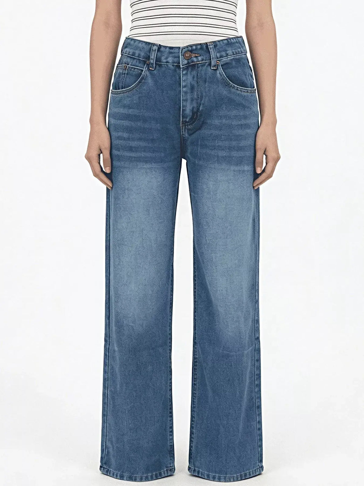 Vintage Wash Wide Leg Jeans -