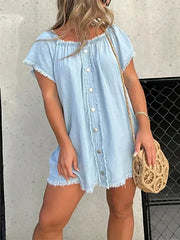 Full Size Raw Hem Mini Denim Dress Plus Size -