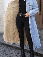 Sherpa Lined Longline Denim Jacket -