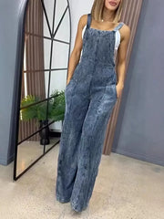 Full Size Vintage Wash Wide Leg Denim Overalls Plus Size -
