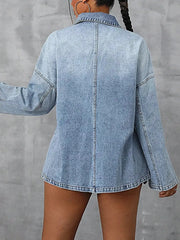 Collared Neck Drop Shoulder Denim Top -
