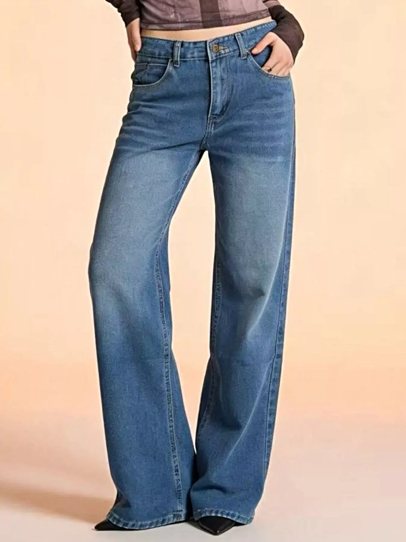 Vintage Wash Wide Leg Jeans -