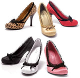 IS-E-406-娃娃 4 英寸鞋跟緞面高跟鞋帶天鵝絨蝴蝶結，粉色和紅色 10 號艾莉鞋