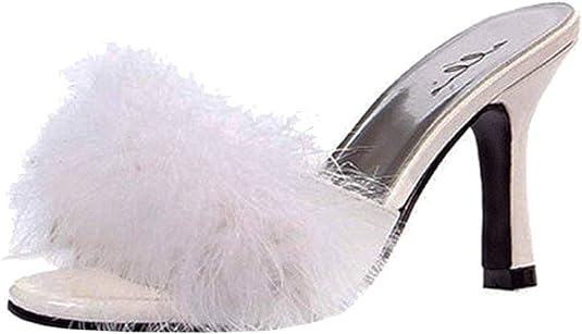 Ellie Shoes 305-Sasha Maribou Slippers for Women in White, featuring an elegant design with a soft maribou trim, ideal for luxurious at-home wear or special occasions.
