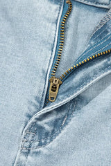 Light Wash Utility Pocket Straight Leg Jeans -