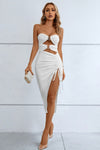 Cutout Strapless Drawstring Detail Split Bandage Dress