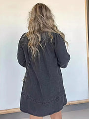 Elegant Plus Size Long Sleeve Denim Dress with Button Front and Smocked Detail -