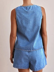 Tie Front Vest and Shorts Denim Set -