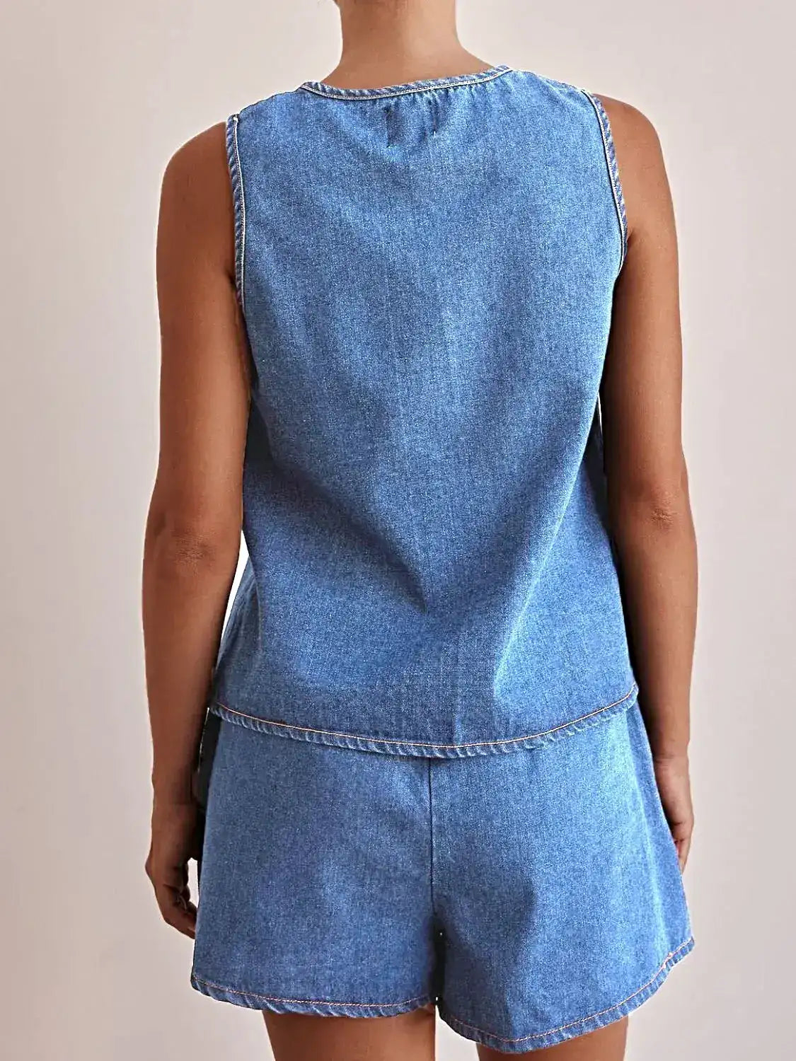 Tie Front Vest and Shorts Denim Set -