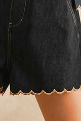 Scalloped Hem Denim Shorts -