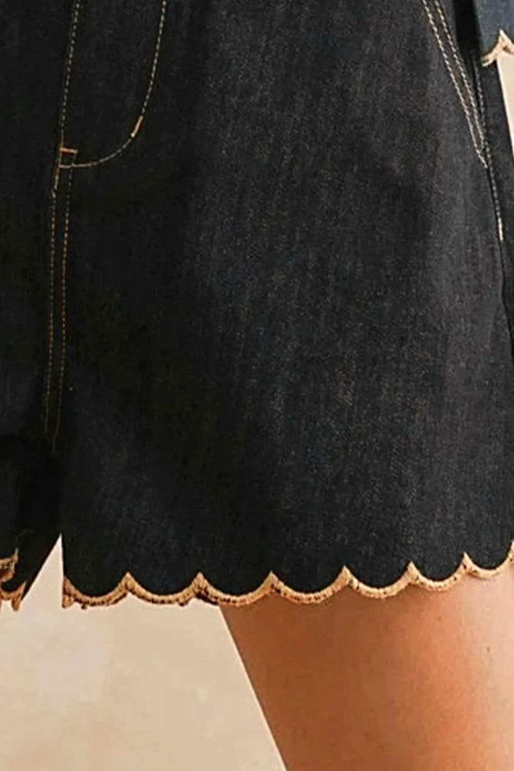 Scalloped Hem Denim Shorts -