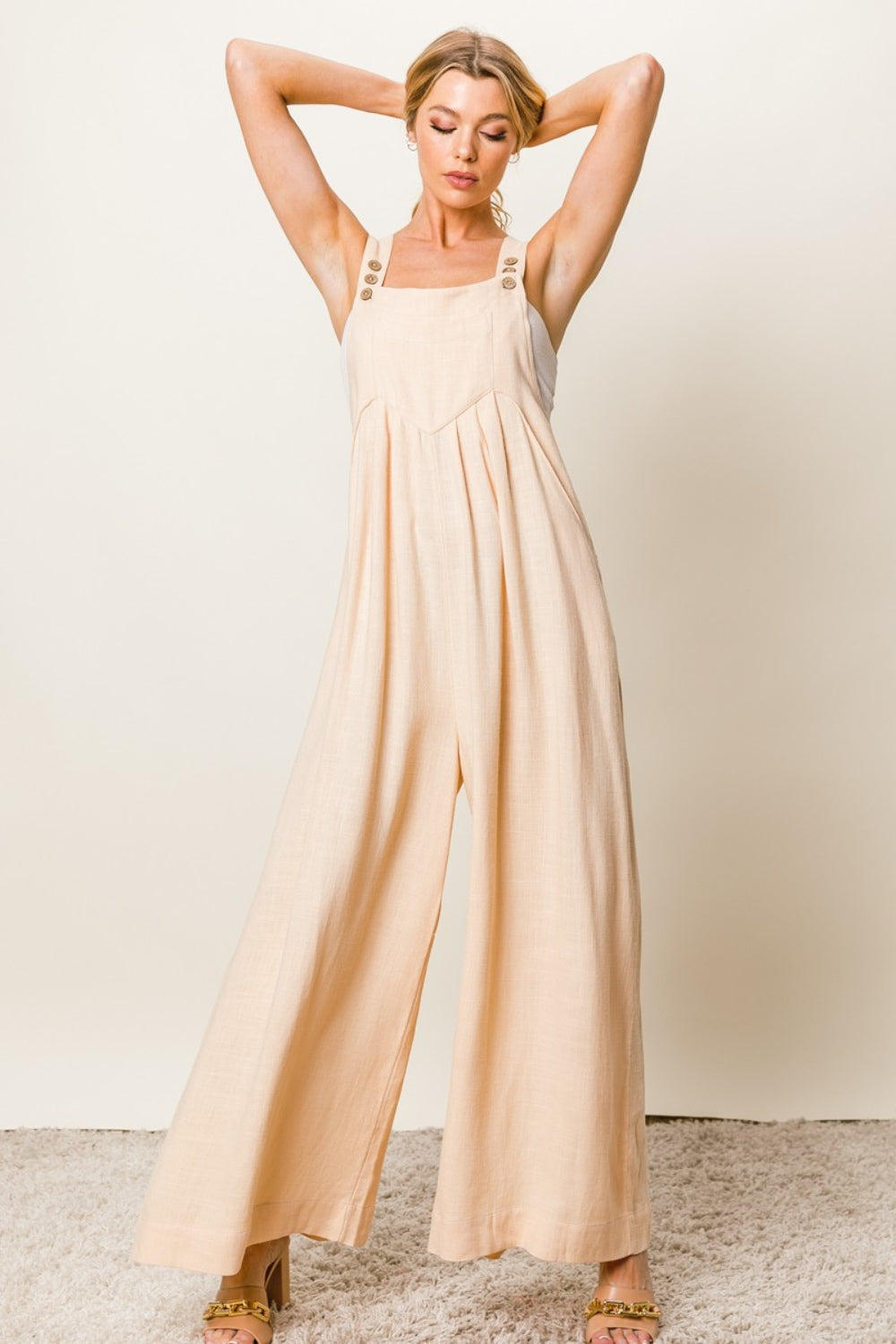 BiBi Texture Sleeveless Wide Leg Jumpsuit