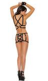 Elegant Moments 55024 Lycra caged top and matching mini skirt w/O ring. Reg.$36