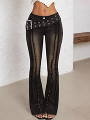 Belted High Waist Flare Jeans -