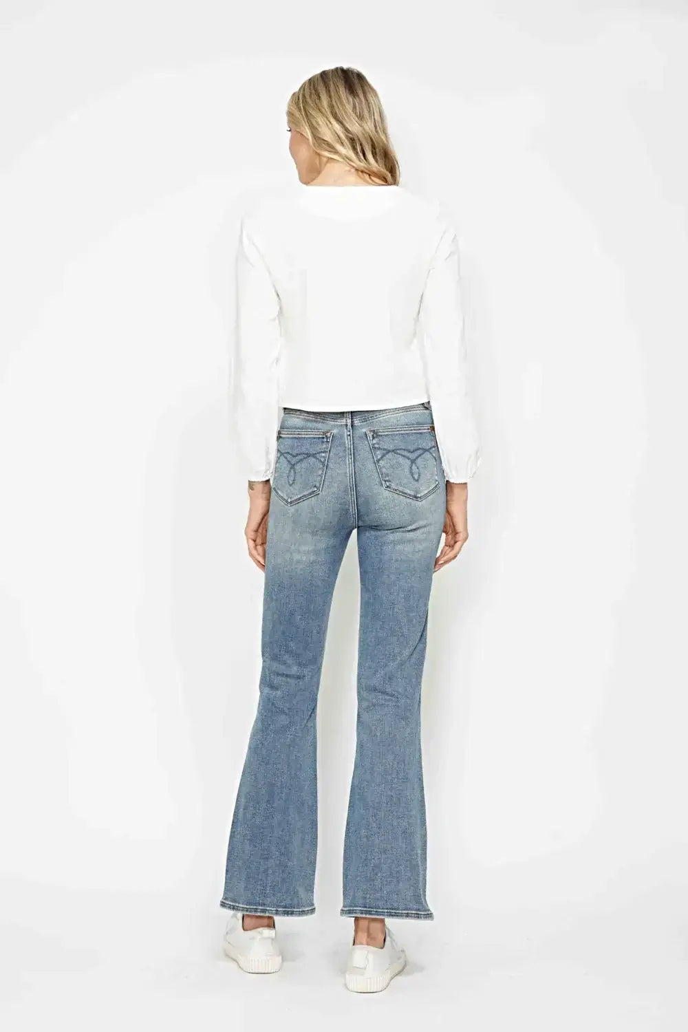Judy Blue Full Size Tummy Control Back Embroidered Pocketed Bootcut Jeans Plus Size -