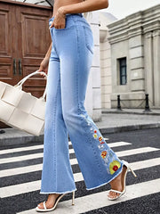 Floral Embroidered Flare Jeans -