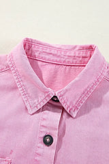 Button Down Short Sleeve Denim Dress -