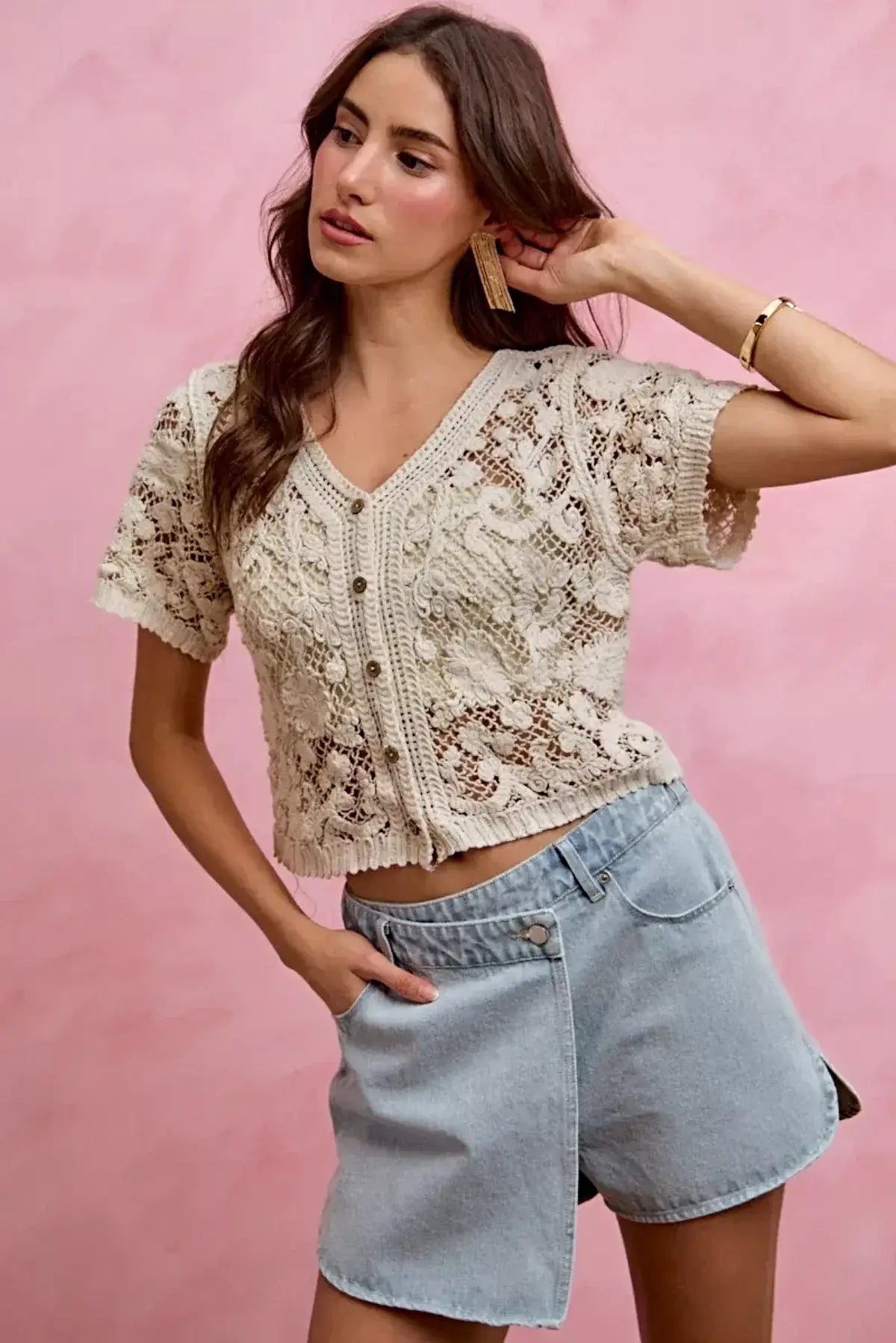 SO ME Washed Denim Wrap Skorts -