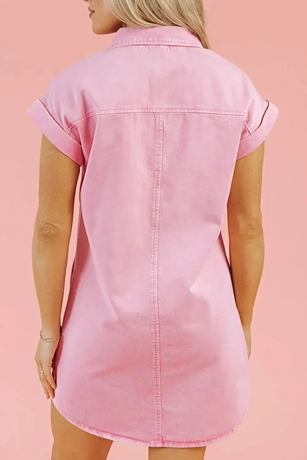 Button Down Short Sleeve Denim Dress -