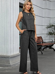 Round Neck Tank and Pants Denim Set -