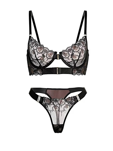 Golden Noir Bloom Lingerie Set - 2 pcs set