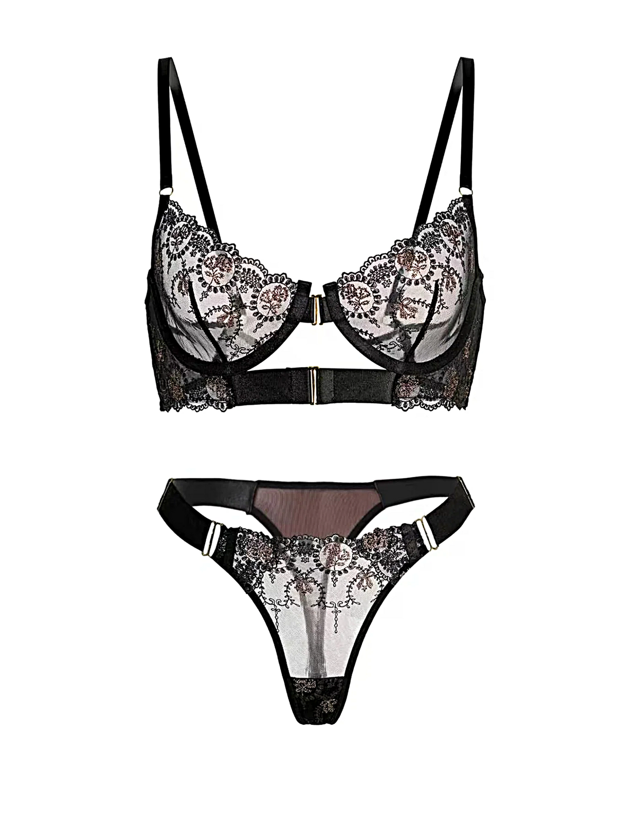 Golden Noir Bloom Lingerie Set - 2 pcs set