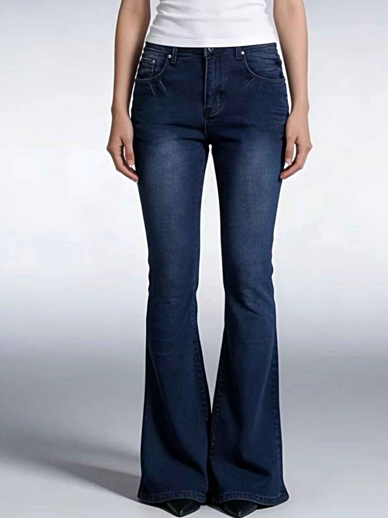 Full Size Vintage Wash High-Waisted Flare Jeans Plus Size -